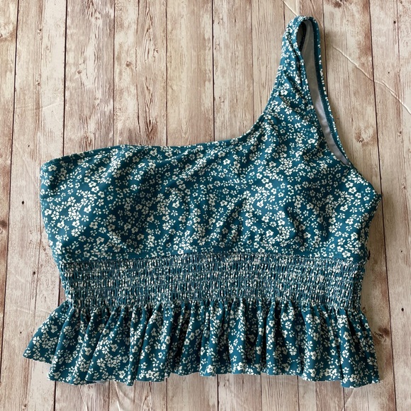 Zaful Other - Zaful Teal Blue Floral One Shoulder Swimsuit Top